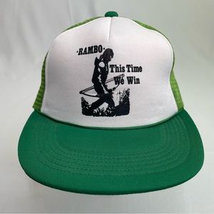 Vintage 80s John Rambo Green Snapback Trucker Hat Mesh Rare This Time We Win
